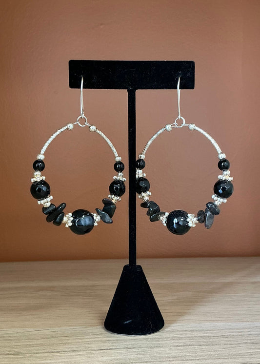 Black Pebbles - Hoop Earrings