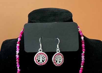 Tree of Life Necklace & Earrings - Pink