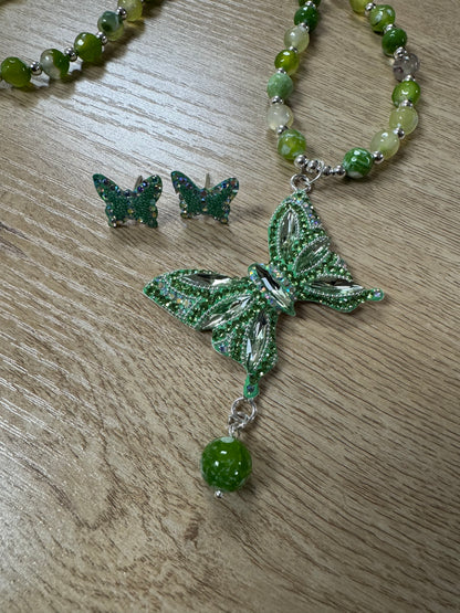 Mariposa Statement Necklace & Earrings - Green