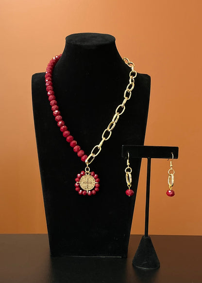 Saint Benedict Necklace & Earring Set - Red