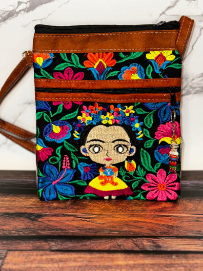 Embroidered Frida Crossbody Passport Bag