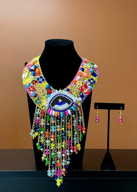 Evil Eye Crochet Necklace & Earrings