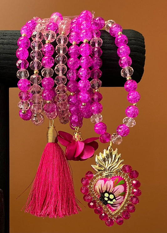 Pink Semanario with Hand-Painted Milagro Heart