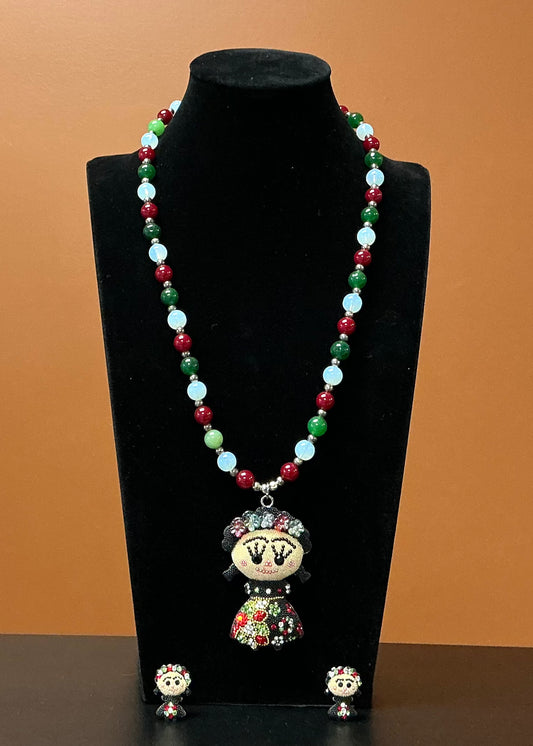 Lele Doll Necklace and Earring Set - Black