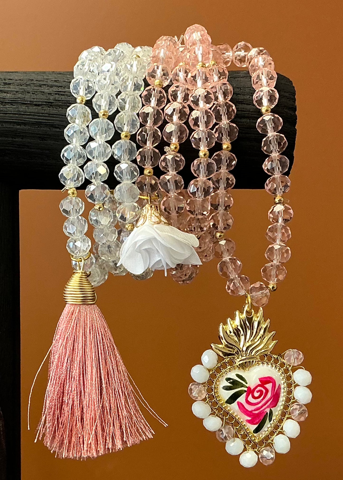 Pink & White Semanario with Hand-Painted Milagro Heart