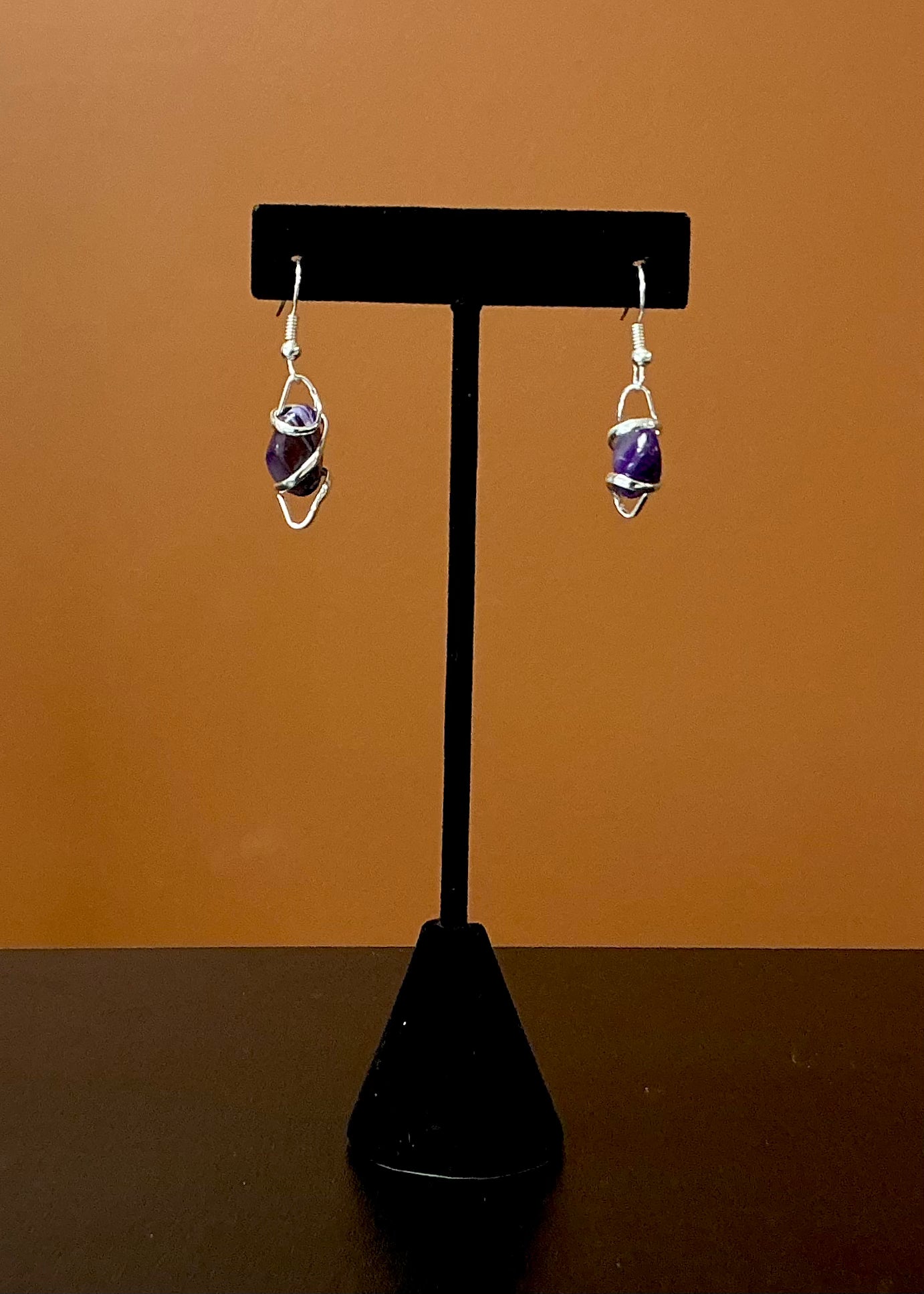 Silver & Purple Stone Necklace & Earrings