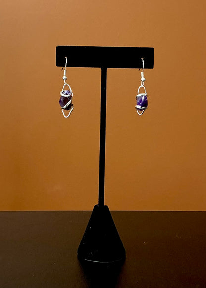 Silver & Purple Stone Necklace & Earrings