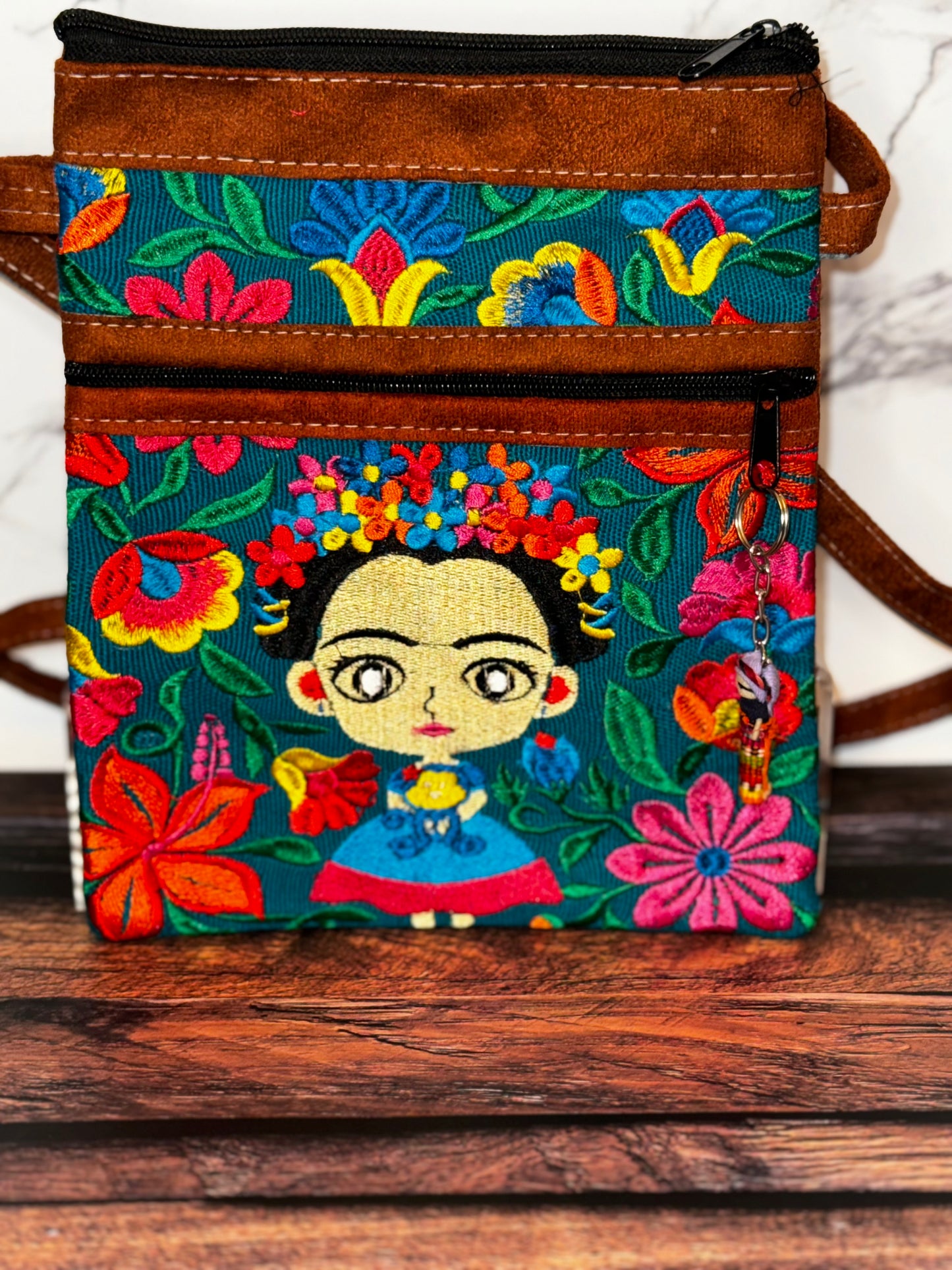 Embroidered Frida Crossbody Passport Bag