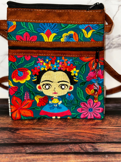 Embroidered Frida Crossbody Passport Bag