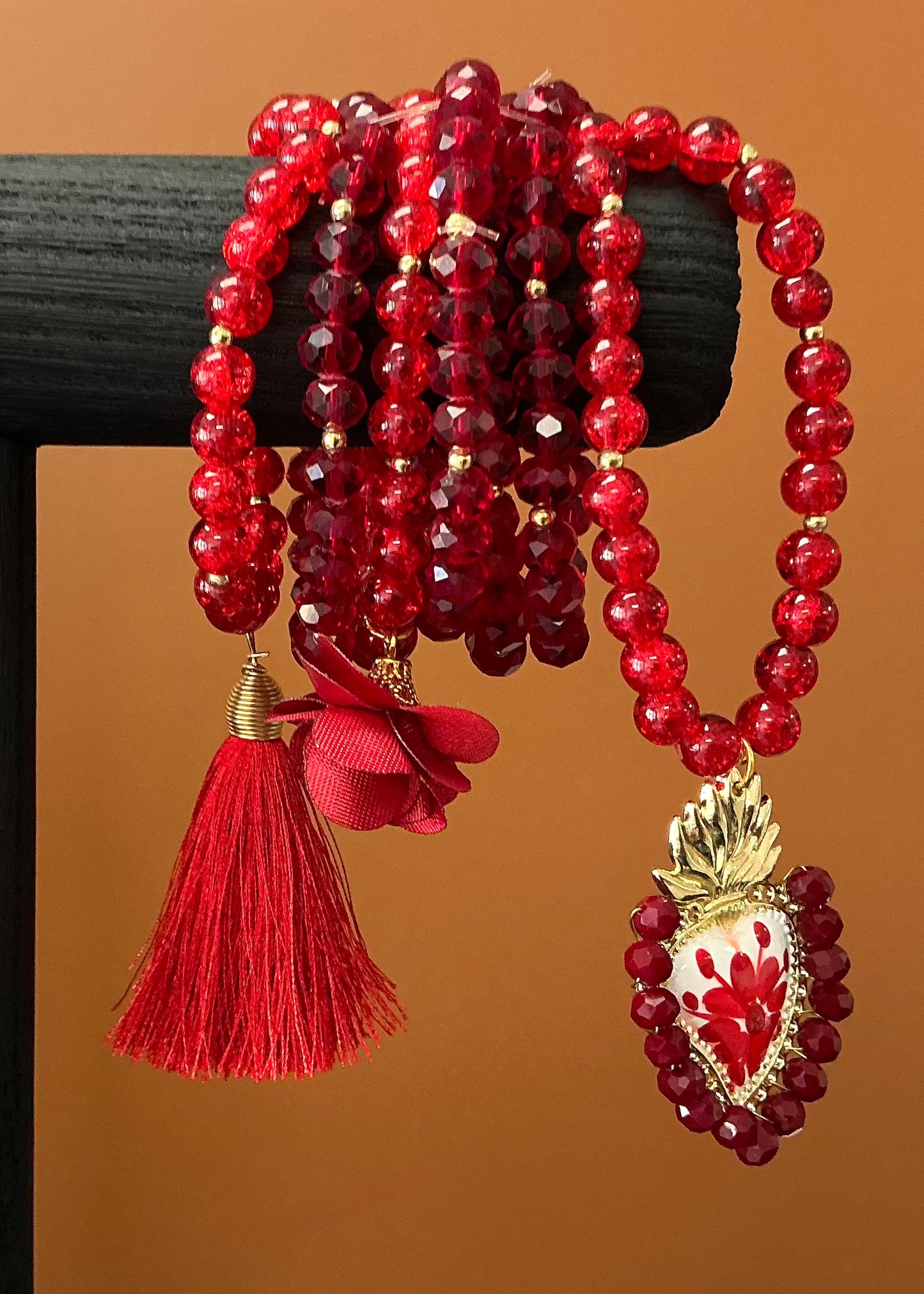 Red Semanario with Hand-Painted Milagro Heart