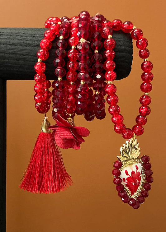 Red Semanario with Hand-Painted Milagro Heart