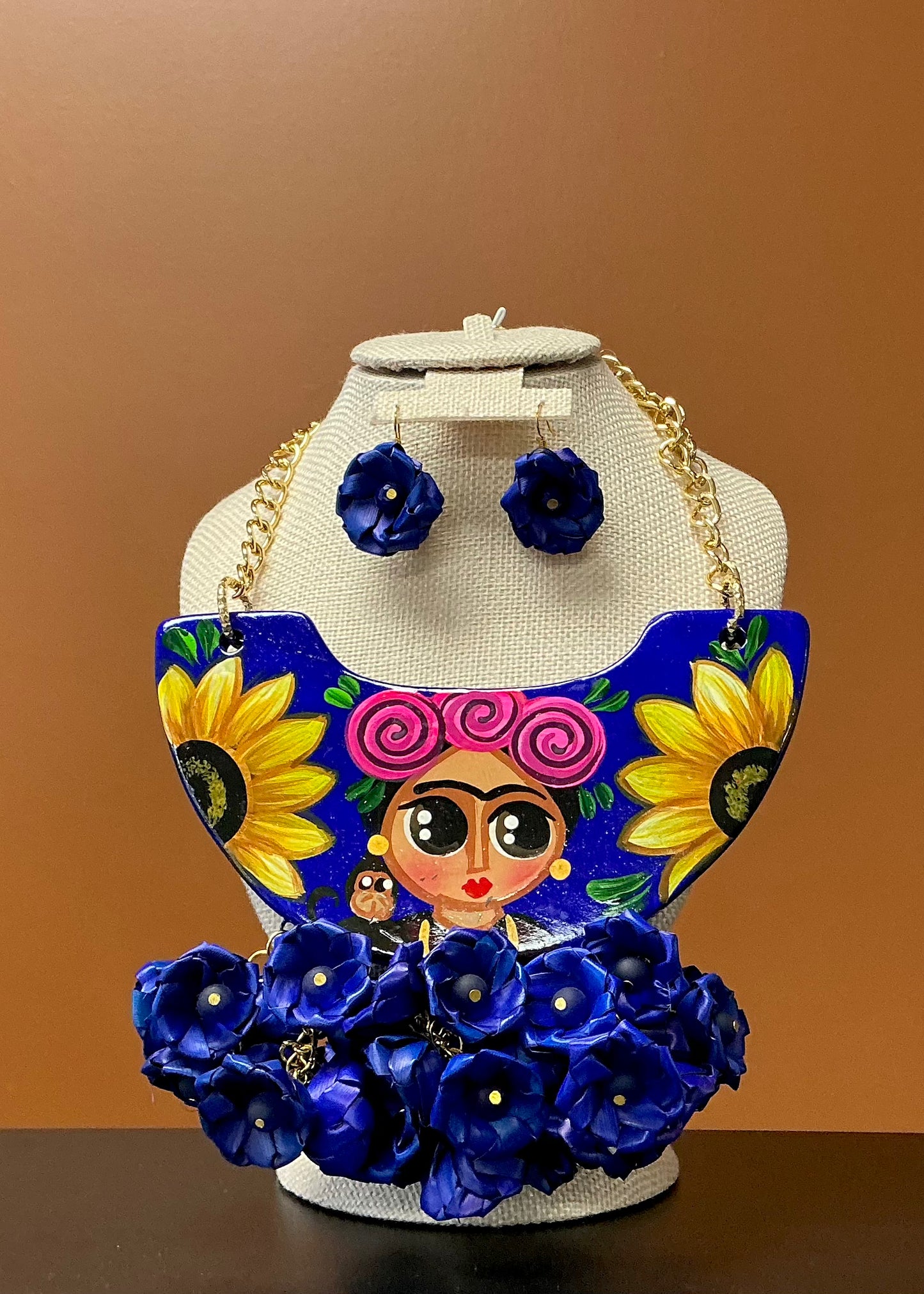 Frida Kahlo, Blue Flower Necklace & Earrings
