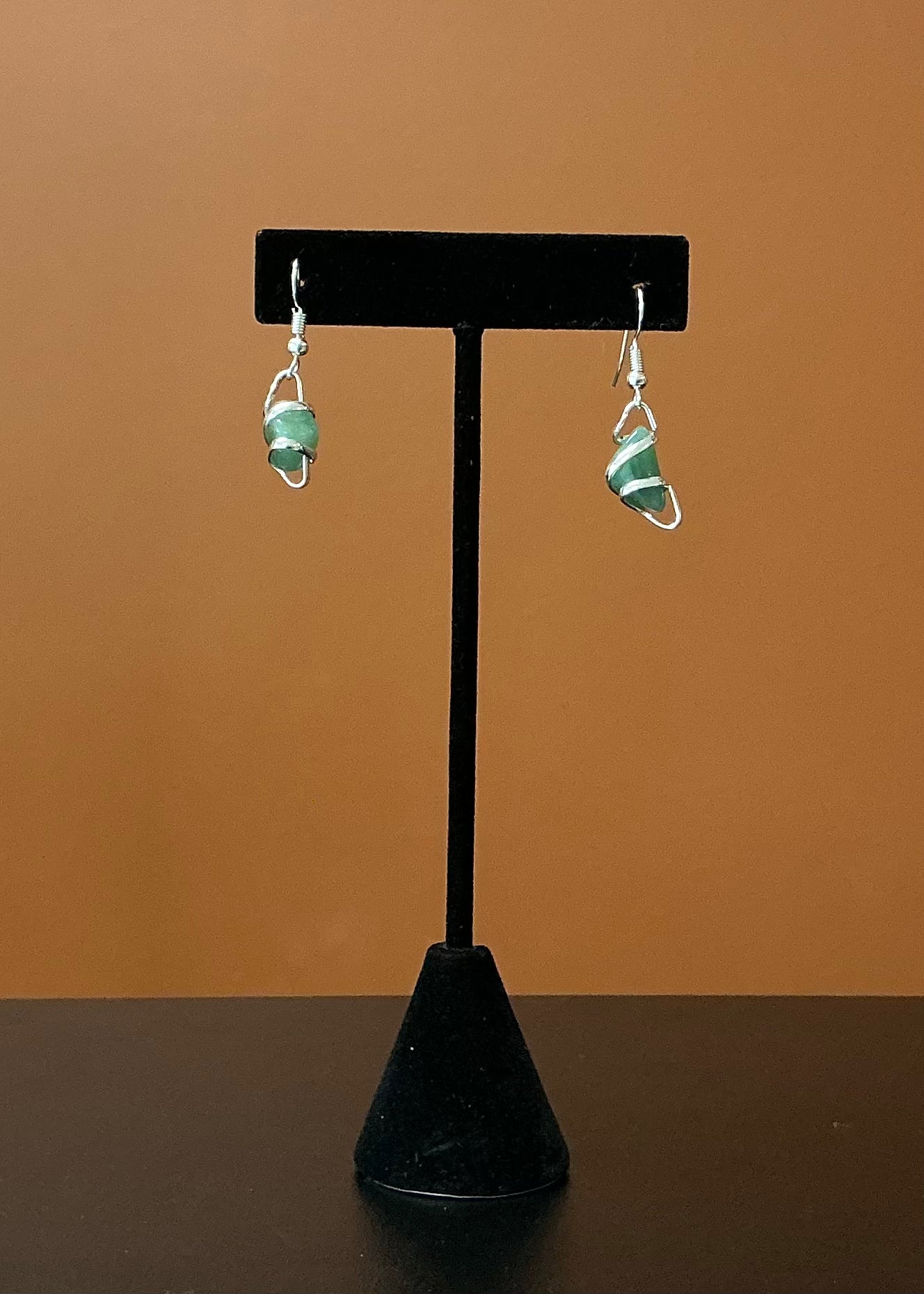 Silver & Green Stone Necklace & Earrings