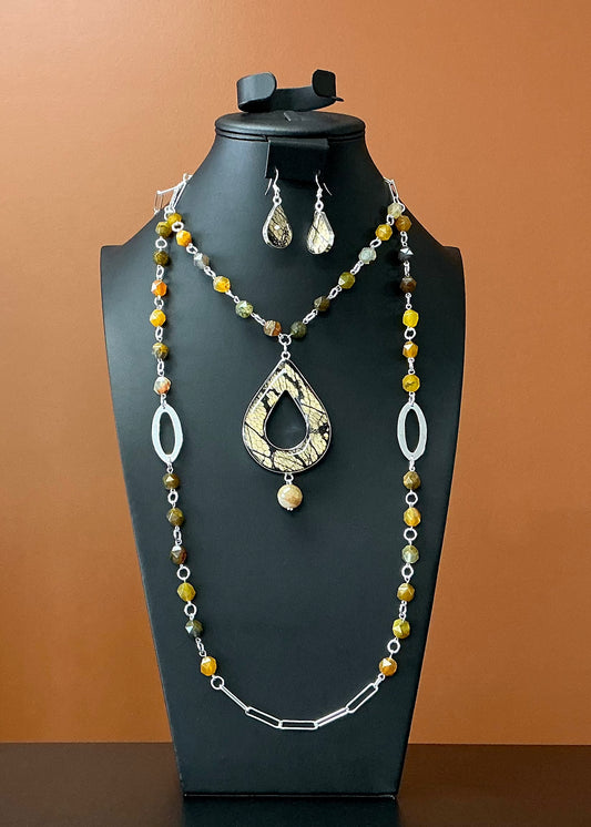 Golden Citrine Teardrop Necklace & Earrings