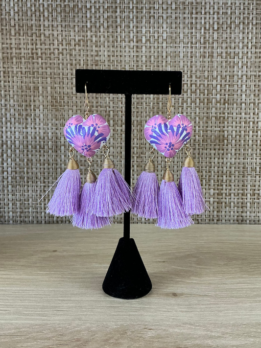 Pink & Purple Corazón Tassel Earrings