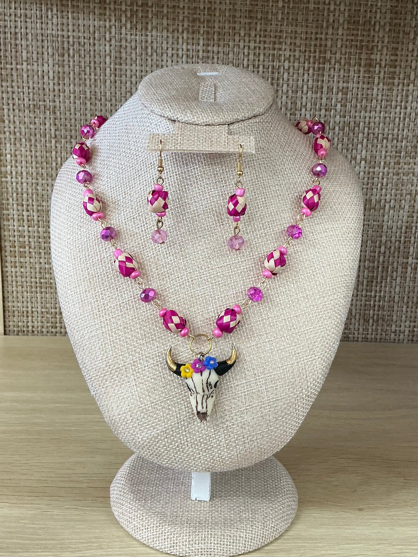 Floral Bull Necklace & Earrings Set