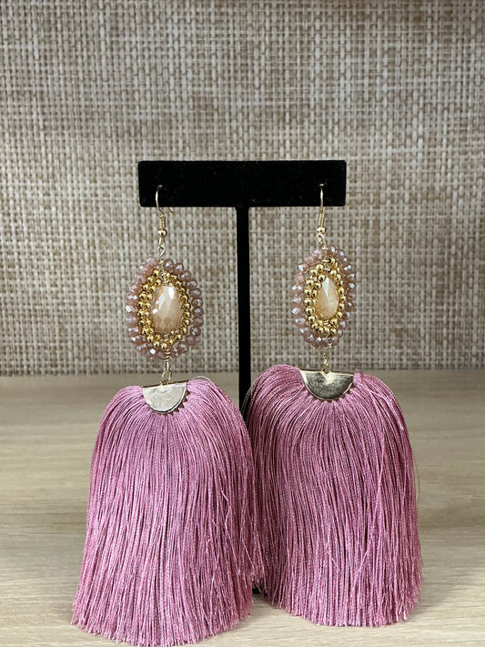 Crystal Beaded Tassel Statement Earrings