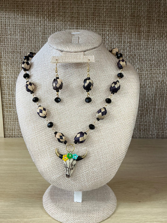 Floral Bull Necklace & Earrings Set