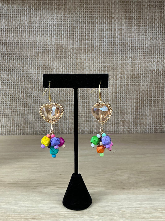 Crystal Heart & Colorful Beaded Earrings
