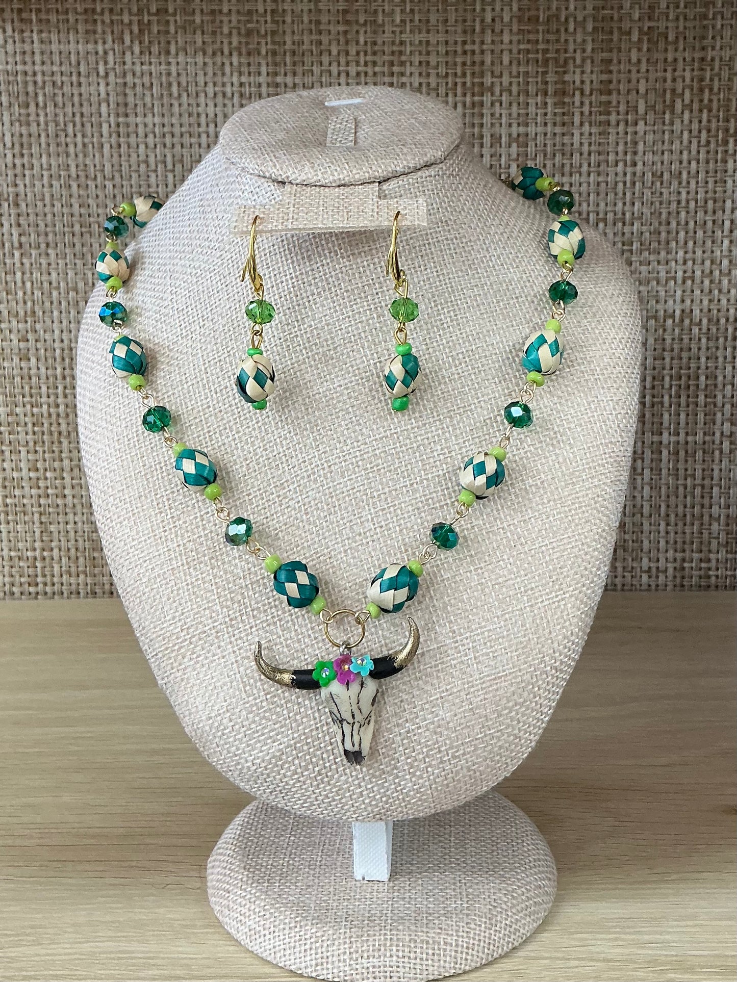 Floral Bull Necklace & Earrings Set