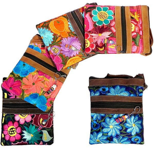 Embroidered Floral Crossbody Passport Bag