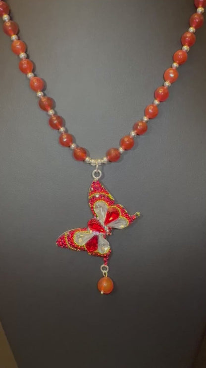 Mariposa Statement Necklace & Earrings - Red