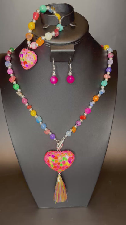 Corazon Vitral Fuchsia Multicolor Agatas Set