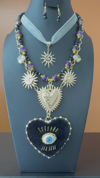 Corazon y Ojo Necklace Set - Black