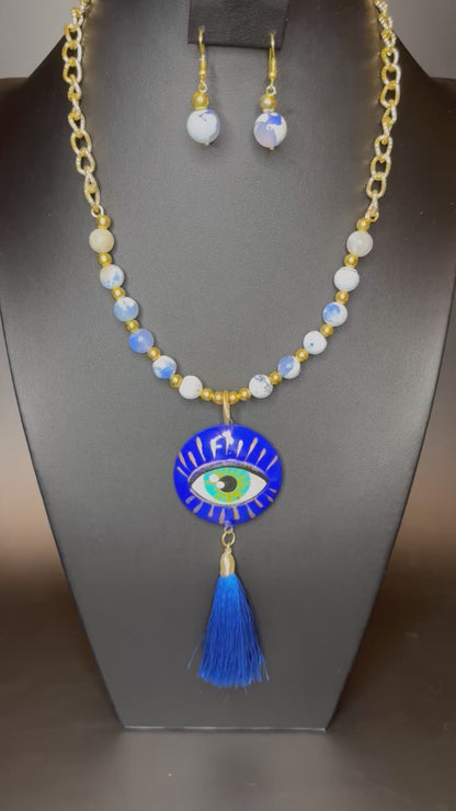 Sodalite Eye Necklace w/ Earrings