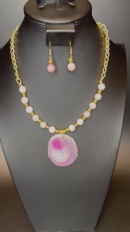 Rose Quartz Necklace & Earrings