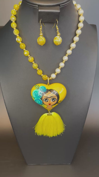 Frida Corazon Citrine/Pearl Necklace & Earrings