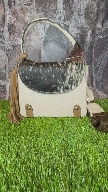Regina Leather Handbag, White Cowhide
