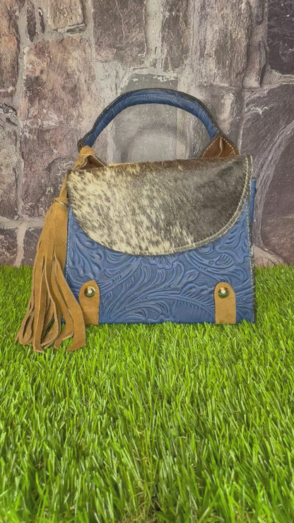 Regina Leather Handbag, Navy Cowhide