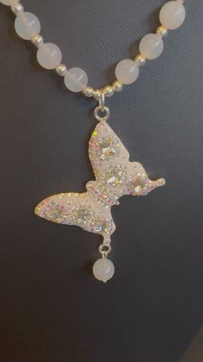 Mariposa Statement Necklace & Earrings - Blanco