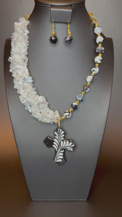 Moonstone Cross Necklace & Earrings