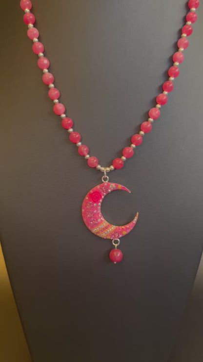 Luna Statement Necklace & Earrings - Pink
