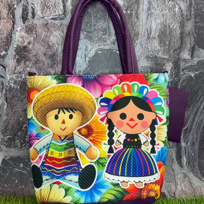 Artesanal Yute Handbag, Lele y Panchito Purple