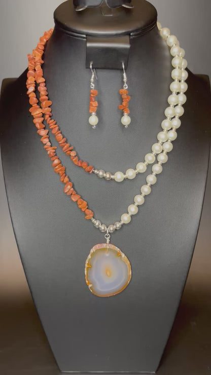 Venturina de Dia/Pearl Necklace & Earrings
