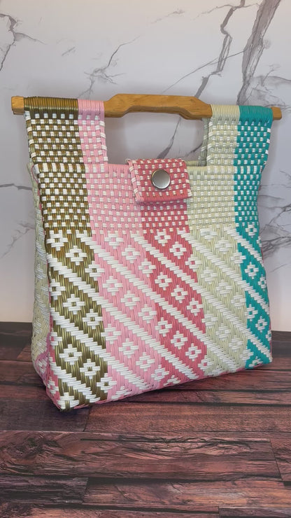 Large Handwoven Plastic Tote Bag