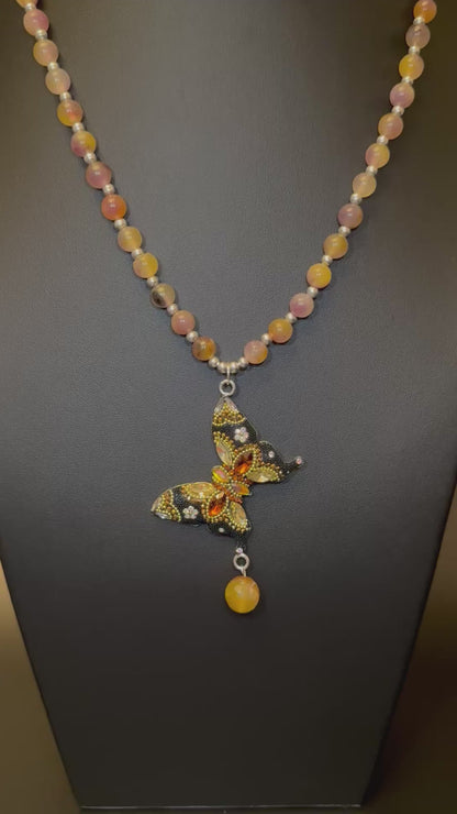 Mariposa Statement Necklace & Earrings - Golden Amber